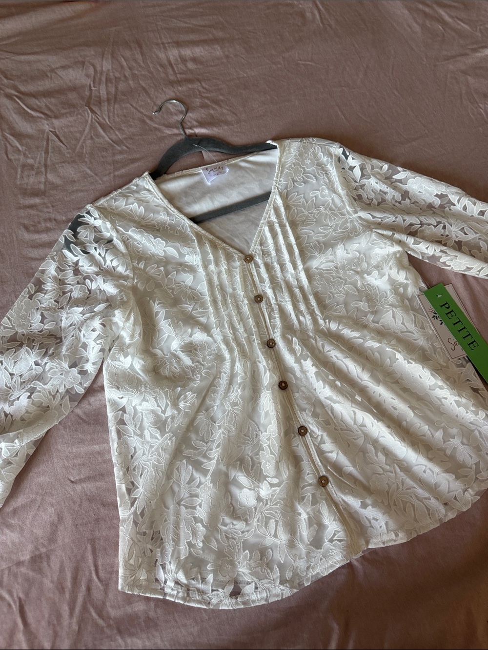 Siren Lily Cream Lace Button-Front V-Neck Blouse